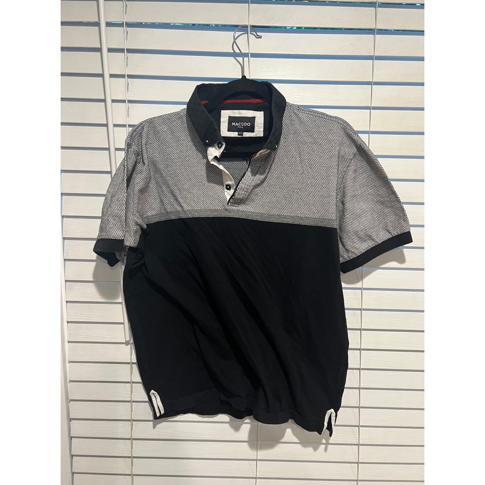 Maceoo Paris‎ Mens Black Geometric Knit Polo Shirt Short Sleeve Size 5/XL